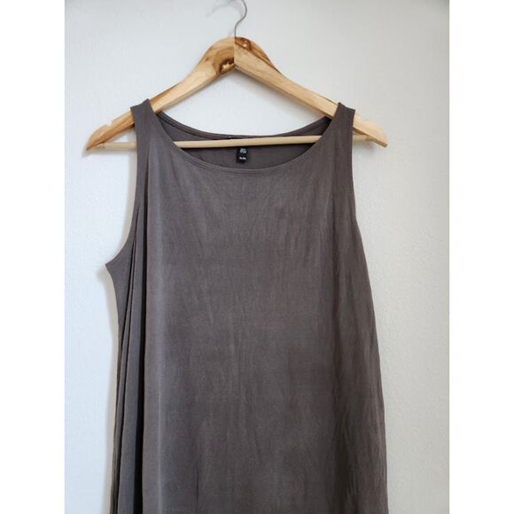 Eileen Fisher Petite 100% Silk Sleeveless Layered Dress – Brown (PL) - Picture 2 of 8